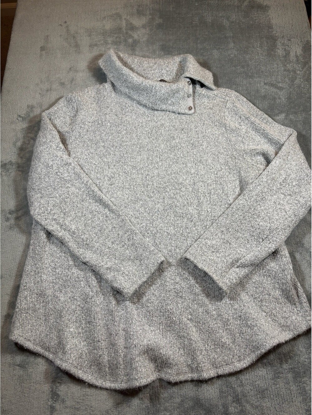 LOFT Womens Gray Cowl Neck Button Sweater Long Sleeve Stretch Knit Size XXL
